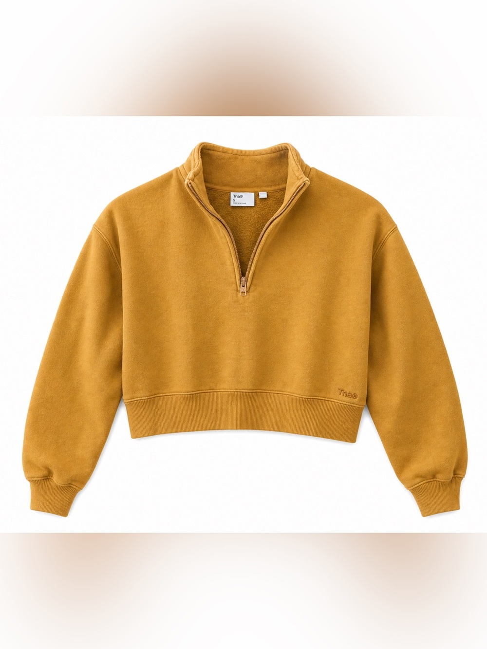 Aritzia TNA Mustard Cropped Quarter-Zip Pullover size small